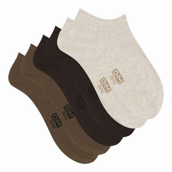 Pack de 5 pares de calcetines bajos para hombre caqui, marrón y beige Dim Basic Coton, , DIM
