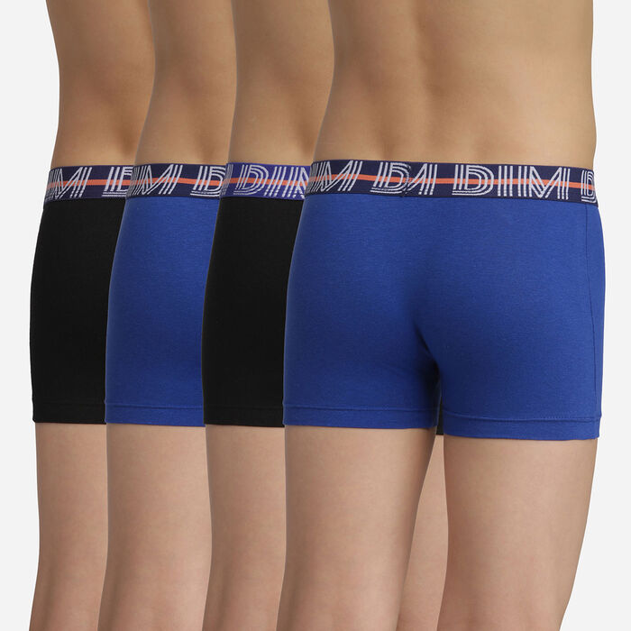 Pack of 4 boys' stretch cotton boxer shorts with blue waistband EcoDim, , DIM