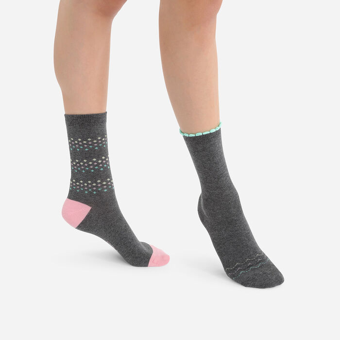 Juego de 2 pares de calcetines de mujer con motivos de espiga Gris Coton Style, , DIM
