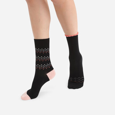 Juego de 2 pares de calcetines de mujer con motivos de espiga Negro Coton Style, , DIM