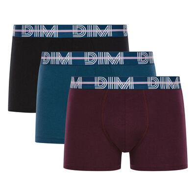 Pack de 3 bóxers azul, negro y berenjena algodón elástico - Dim Powerful, , DIM