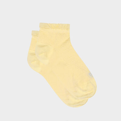 Calcetines para mujer de hilo de Escocia con un borde de volante amarillo Dim Made in France, , DIM