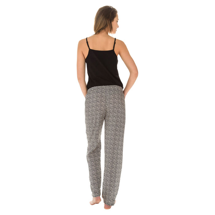Pantalon de pyjama noir imprimé léopard Femme-DIM
