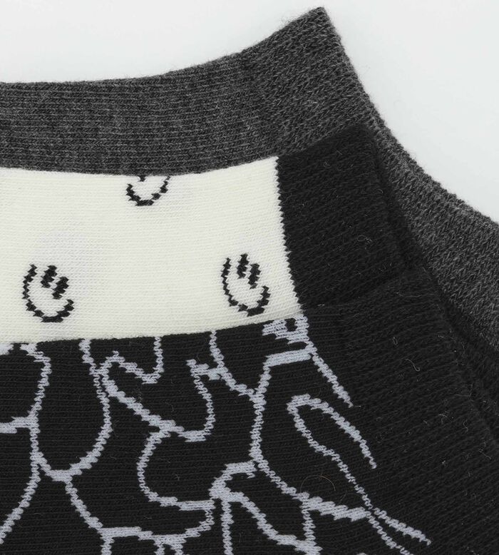 Pack de 3 pares de calcetines infantiles bajos estampados Negro y Crema Coton Style, , DIM