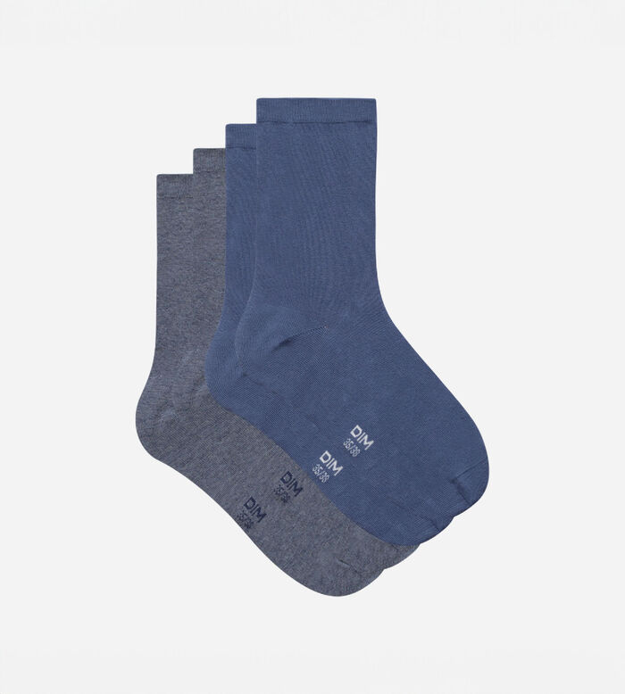 Pack de 2 pares de calcetines de mujer Azul Cachemira Gris Basic Coton, , DIM