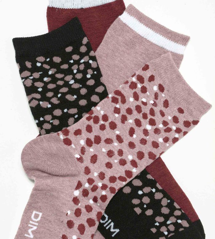 Pack de 4 pares de calcetines de mujer en Negro y Granate lisos y estampados Ecodim Style, , DIM