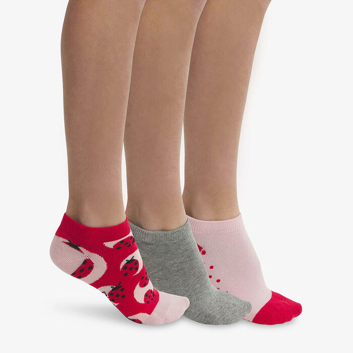 Pack de 3 pares de calcetines para niña rojos con estampado de mariquitas Coton Style, , DIM