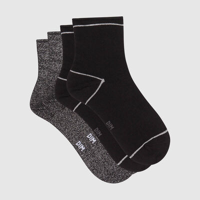 Pack de 2 pares de calcetines bajos de algodón y lurex plateado y negro Coton Style, , DIM