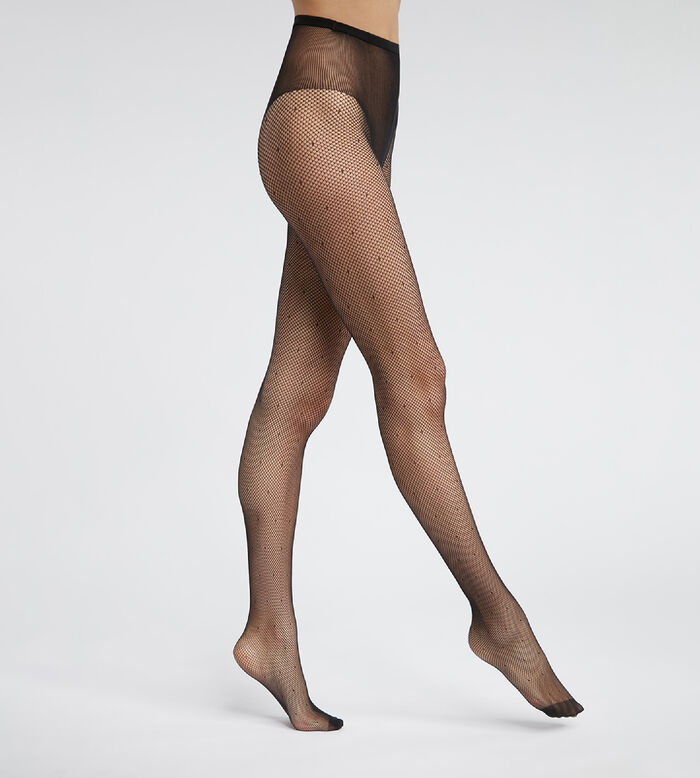Pantis de mujer en gasa con lunares y aberturas sexy Negro Dim Style, , DIM