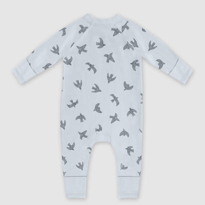 Pijama para bebé con cremallera en algodón orgánico con estampado de pájaros Azul Dim Baby, , DIM