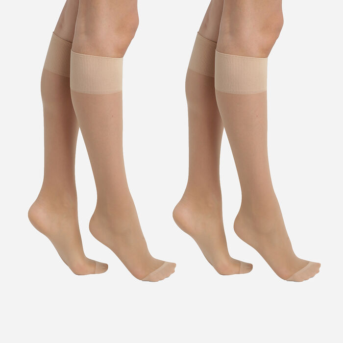 Pack de dos pares de calcetines altos en  de Licra reforzada Beis Ultra Resist, , DIM