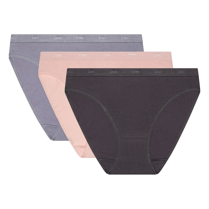 Pack de 3 braguitas de algodón elástico rosa, gris y taupe ECODIM Les Pockets, , DIM