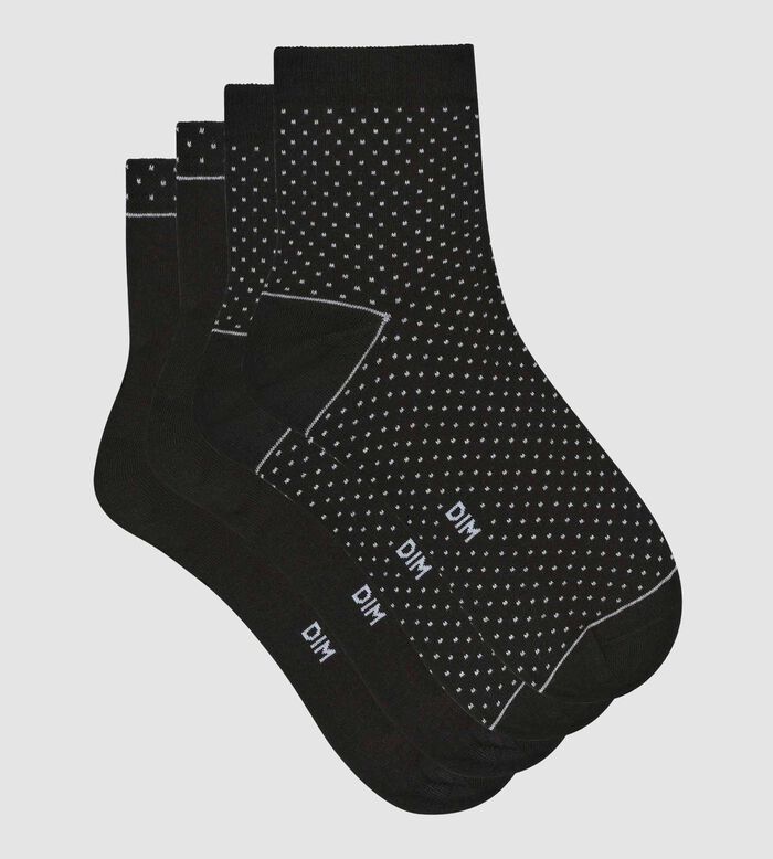 Pack de 2 pares de calcetines de mujer de algodón orgánico con lunares Negro Dim Good, , DIM