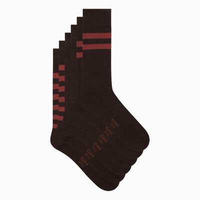 Pack de 3 pares de calcetines de hombre a rayas marrón Coton Style, , DIM