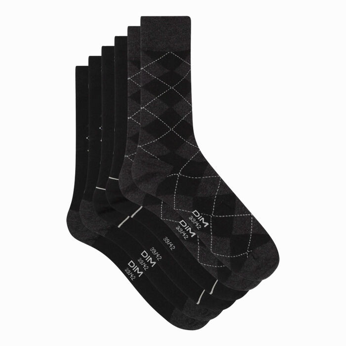 Pack de 3 pares de calcetines negros a cuadros para hombre Dim Coton Style, , DIM