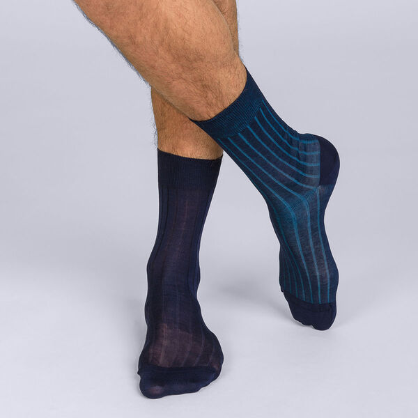 perfil Habubu piso Lote de 2 calcetines de media pantorrilla acanalados y finos, en color liso  azul para hombre de hilo de Escocia