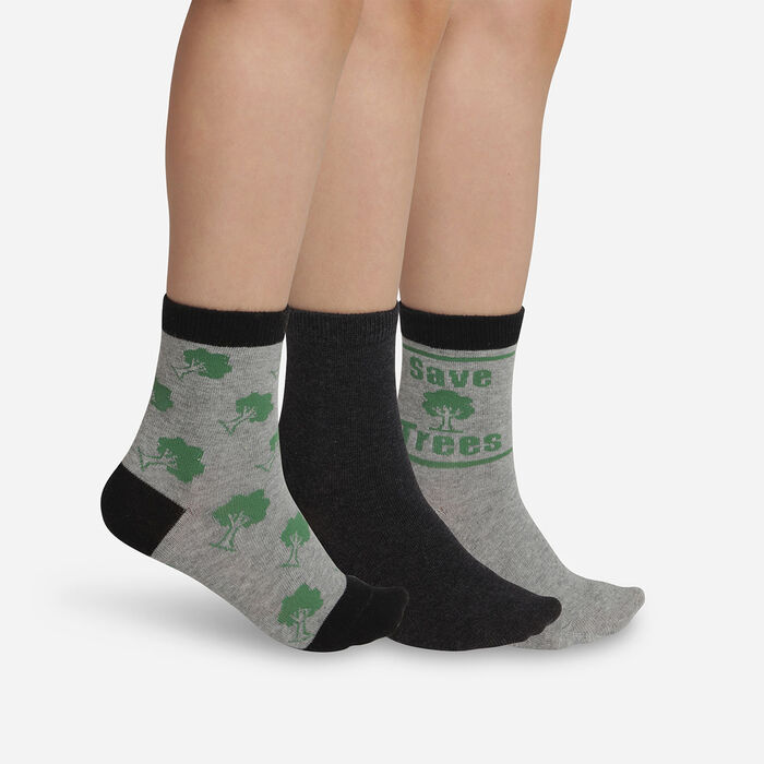 Pack de 3 pares de calcetines para niños con dibujo de árboles Verde Coton Style, , DIM