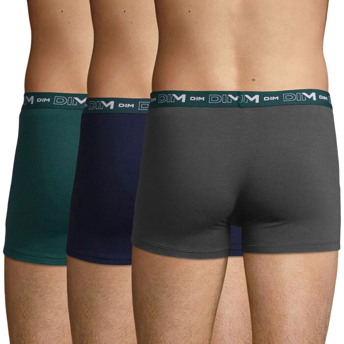 Pack de 3 bóxers verde, granito y azul de algodón elástico Coton Stretch, , DIM