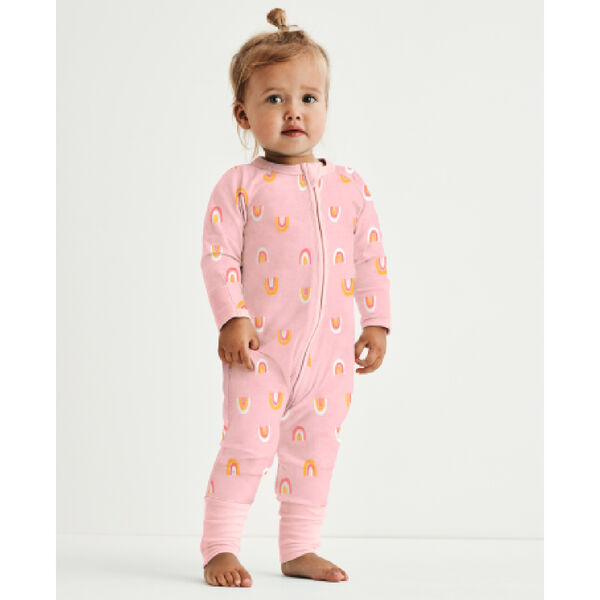 Eliminación detalles Más bien Pijama para bebé con cremallera de algodón elástico rosa estampado arco  iris Dim Baby