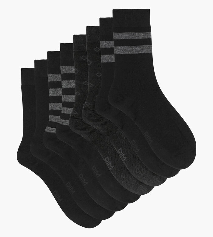Pack de 4 pares de calcetines de hombre de algodón negro con estampados geométricos de EcoDim Style, , DIM