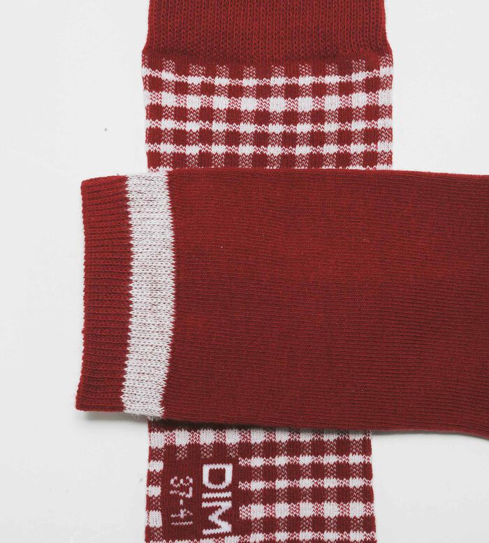 Pack de 2 pares de calcetines altos de mujer de algodón con estampado vichy Granate Dim Coton Style, , DIM
