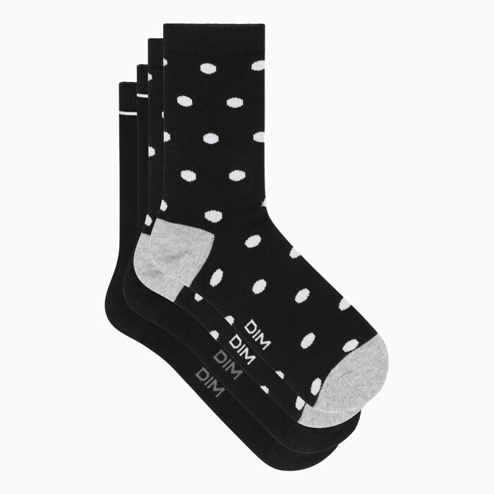 Pack de 2 pares de calcetines para mujer negros con lunares grandes Dim Coton Style, , DIM