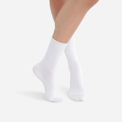 Lote de 2 pares de calcetines blancos para mujer de algodón modal, , DIM