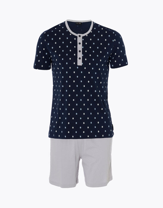 Pijama corto de hombre 100% algodón, estampado azul marino, , DIM