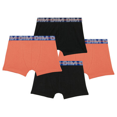 Pack de 4 bóxers de algodón elástico para niño con cintura  en contraste Naranja y Negro EcoDim, , DIM
