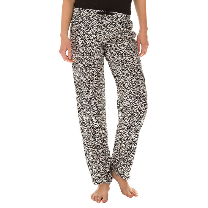 Pantalon de pyjama noir imprimé léopard Femme-DIM