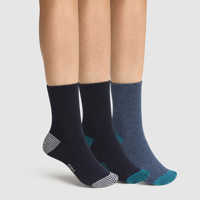 Pack de 3 pares de calcetines para niño mix and match marino Coton Style, , DIM