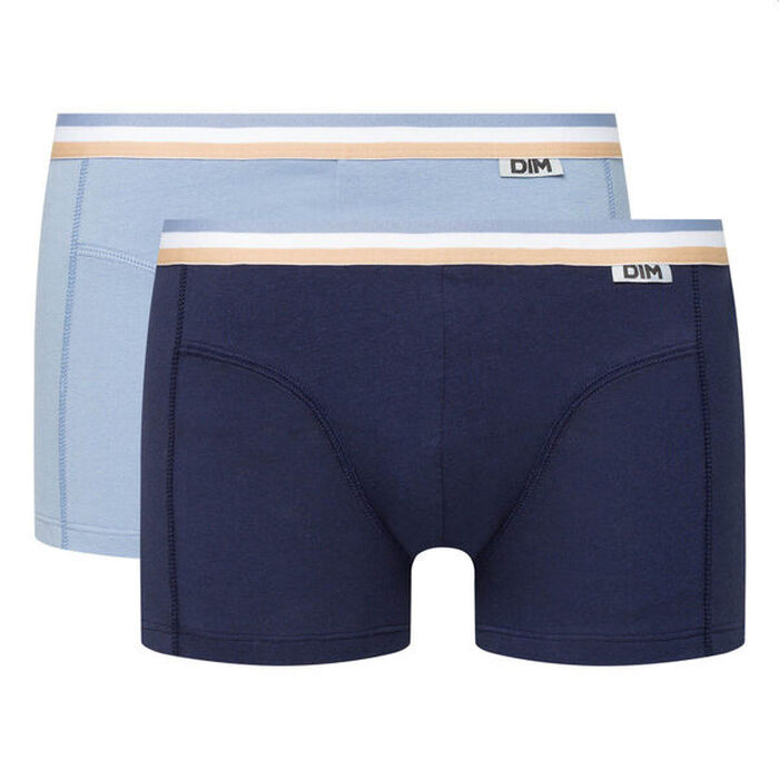 Pack de 2 bóxers de algodón elástico cintura tricolor azul EcoDIM, , DIM