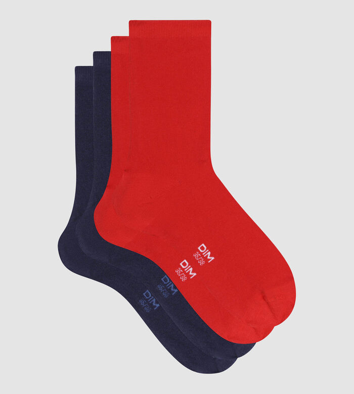 Pack de 2 pares de calcetines de mujer Rojo y Azul Dim Coton, , DIM