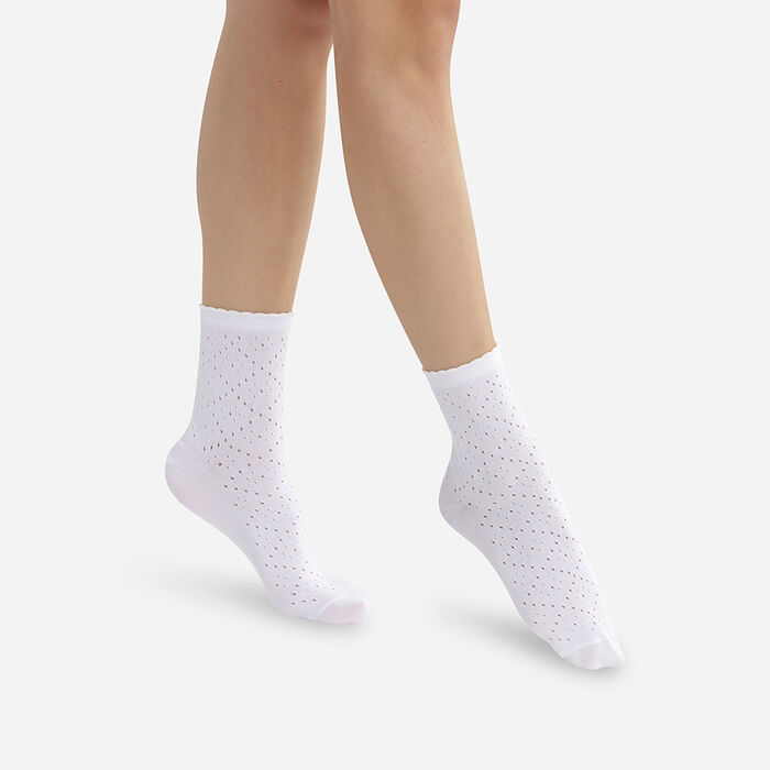 Calcetines bajos de algodón para mujer de punto calado blanco Madame Dim, , DIM