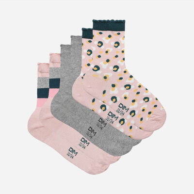 Pack de 3 pares de calcetines para niños de camuflaje Rosa y Gris Coton Style, , DIM