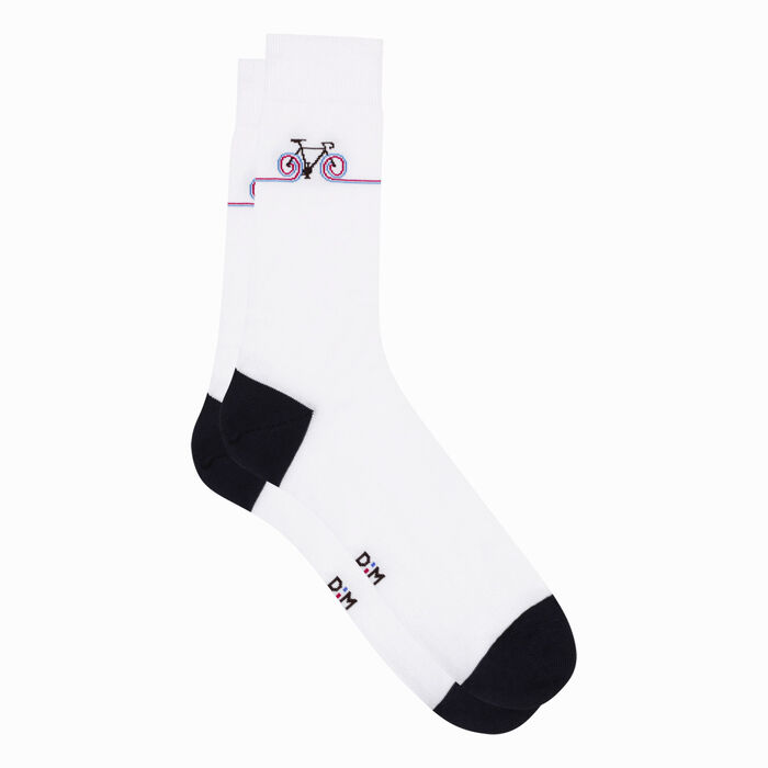 Calcetines de hombre de algodón blanco con estampado Tour de Francia Monsieur Dim, , DIM