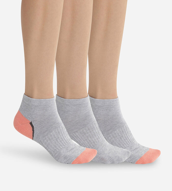 Pack de 3 pares de calcetines bajos de mujer de bajo impacto coral y gris Dim Sport, , DIM