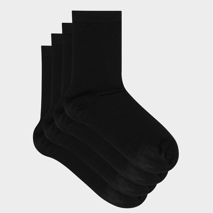Pack de 2 pares de calcetines de mujer Algodón negro mercerizado, , DIM