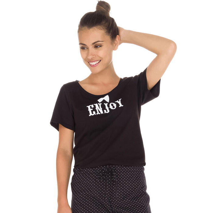 T-shirt manches courtes noir 100% coton Femme-DIM
