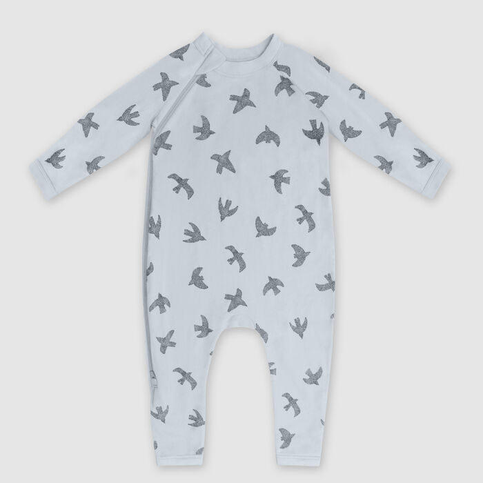Pijama para bebé con cremallera en algodón orgánico con estampado de pájaros Azul Dim Baby, , DIM