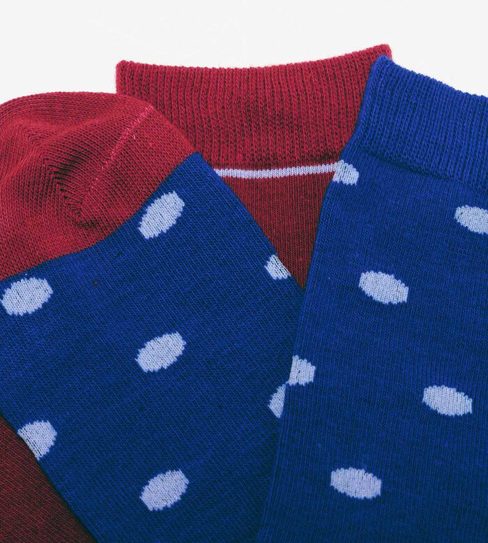 Pack de 2 pares de calcetines de mujer con lunares Azul y Rojo Dim Coton Style, , DIM