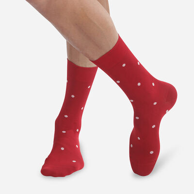 Calcetines para hombre de hilo escocés rojo con lunares Monsieur Dim, , DIM