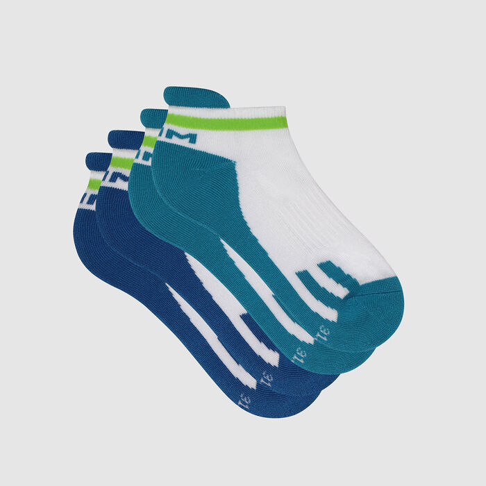 Pack de 2 pares de calcetines bajos para niña retro azul y verde Dim Sport, , DIM