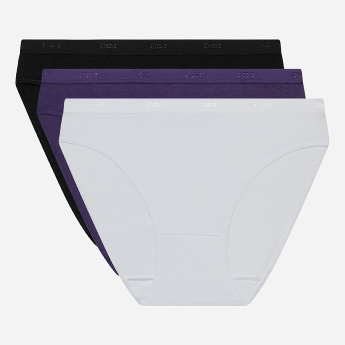Pack de 3 bragas de algodón blanco, violeta y negro Les Pockets EcoDim, , DIM