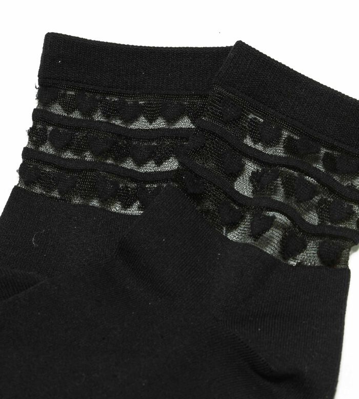 Pack de 2 pares de calcetines de mujer de microfibra negros con corazones Dim Skin, , DIM