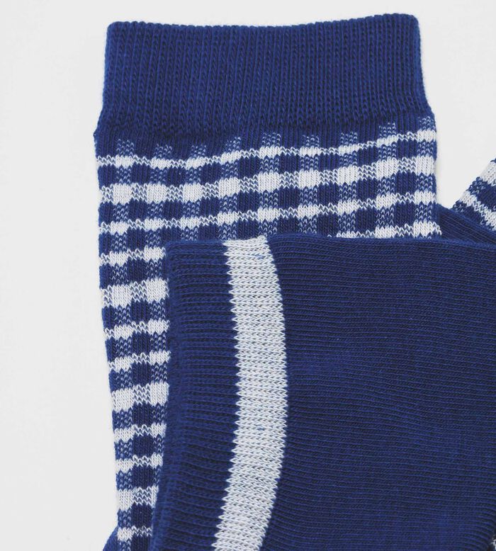 Pack de 2 pares de calcetines altos de mujer de algodón con estampado vichy Azul Dim Coton Style, , DIM