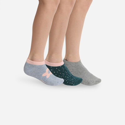 Pack de 3 pares de calcetines cortos para niños con flores Gris Coton Style, , DIM