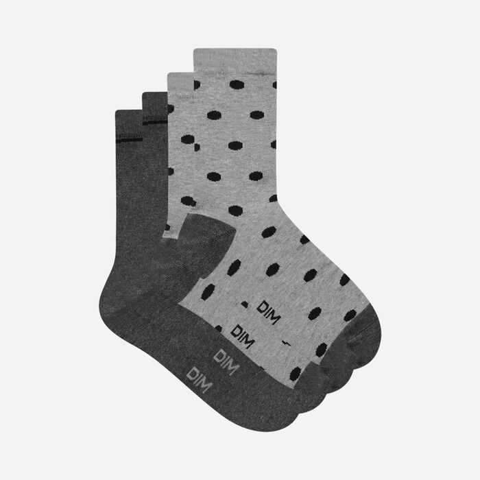 Pack de 2 pares de calcetines para mujer grises con lunares grandes Dim Coton Style, , DIM