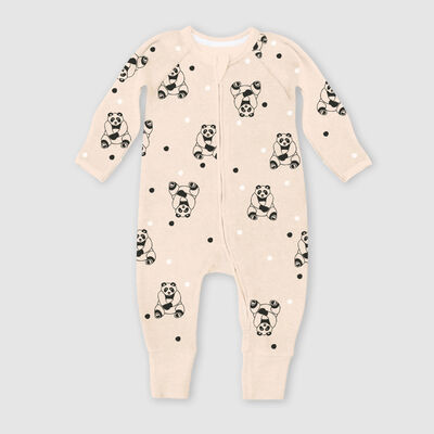 Pijama de terciopelo con cremallera en dos sentidos con motivos de panda negro para bebé Dim ZIPPY ®, , DIM