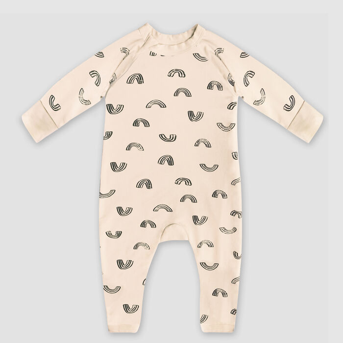 Pijama para bebé de cremallera de algodón bio vainilla estampado arco iris Dim Baby, , DIM
